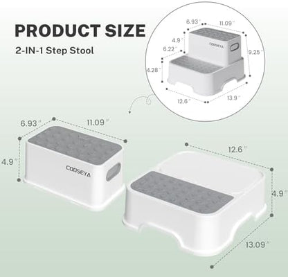 2 Step Stools for Kids,Toddler Step Stool for Bathroom Sink,No-Slip Double up Stepping for Toddlers Bathroom, Multifunctional Toilet Potty Stool for Kids,Toilet Potty Training(2 Packs)