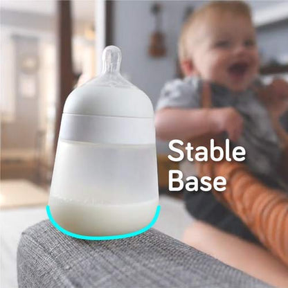 Nanobebe Flexy Silicone Baby Bottle, Anti-Colic, Natural Feel, Non-Collapsing Nipple, Non-Tip Stable Base, Easy to Clean, 3-Pack, Gray, 9oz