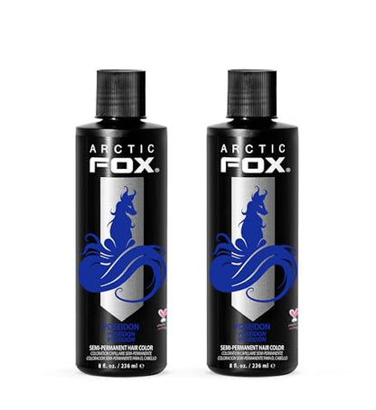 Arctic Fox Semi-Permanent Hair Dye, Vegan & Cruelty-Free, Vibrant Blue Color, Ammonia-Free, Peroxide-Free, Conditioning Formula, Poseidon, 8 Fl Oz (Pack of 2)