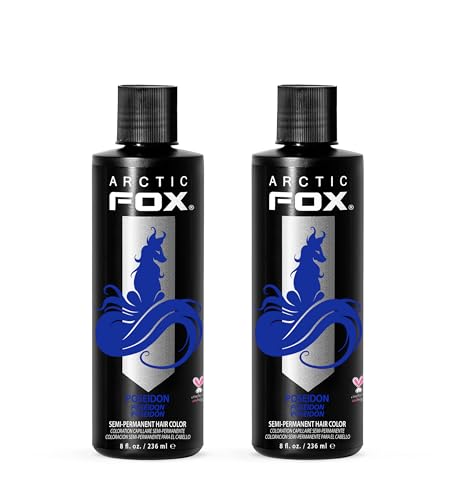 Arctic Fox Semi-Permanent Hair Dye, Vegan & Cruelty-Free, Vibrant Blue Color, Ammonia-Free, Peroxide-Free, Conditioning Formula, Poseidon, 8 Fl Oz (Pack of 2)