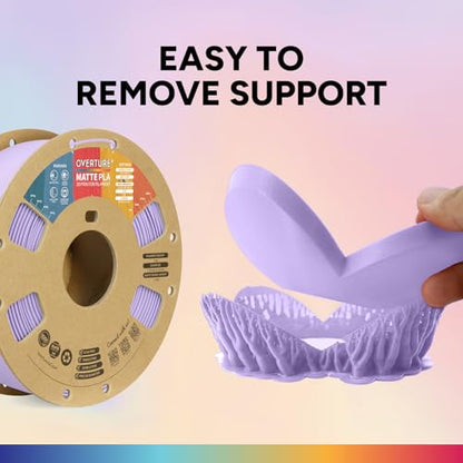 OVERTURE Matte PLA 3D Printer Filament 1.75mm, Matt Surface & Low Warping Filament 1kg Spool (2.2 lbs), Accuracy +/- 0.02 mm, Fit Most FDM Printers (Matte Lilac)