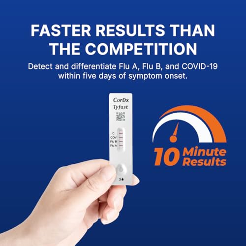 CorDx Tyfast at Home Flu A/B and COVID 19 Rapid Test Kit, Easy, Accurate, Fast Results in 10 Minutes, (10-Pack)