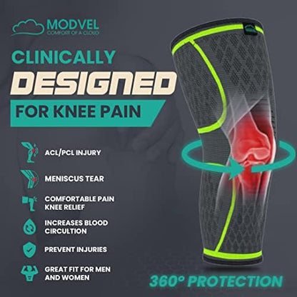 Modvel Compression Knee Brace for Women & Men, 2-Pack Knee Brace for Running Knee Pain, Knee Support Compression Sleeve, Workout Sports Knee Braces for Meniscus Tear, ACL & Arthritis Pain Relief