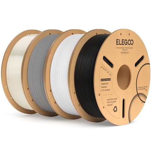 ELEGOO PLA Plus Filament 1.75mm Bundle 4KG, PLA+ Tough 3D Printer Filament Dimensional Accuracy +/- 0.02mm, 4 Pack 1kg Spool(2.2lbs) Fits for Most FDM 3D Printers(Black, White, Gray, Translucent)