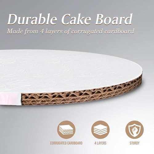 Cakebon Cake Boards - Sturdy 1/2 Thick Drums - 14 Inch Professional Fully Wrapped Edges White 3-Pack