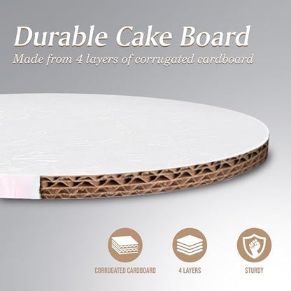 Cakebon Cake Boards - Sturdy 1/2 Thick Drums - 8 Inch Professional Fully Wrapped Edges White 3-Pack