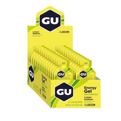 GU Energy Original Sports Nutrition Energy Gel, Vegan, Gluten-Free, Kosher, and Dairy-Free On-the-Go Energy for Any Workout, 24-Count, Lemon Sublime