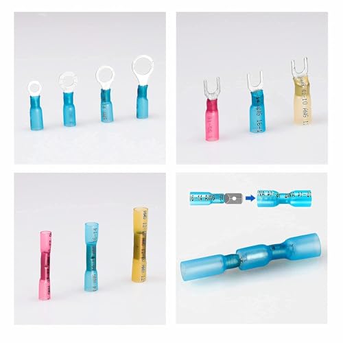 Kuject 720PCS Heat Shrink Wire Connectors Kit, Electrical Waterproof Crimp Butt Terminals, Insulated Spade Connectors for Automotive Marine Boat Truck, Include Rings Forks Spade Butt Splices