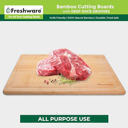 Freshware 20 Inch 2XL Bamboo Cutting Boards for Kitchen, Stove Top Butcher Block, Extra Large Wooden Carving Board for Meat, Veggies, Charcuterie Board with Deep Juice Grooves (2XL, 20x14")