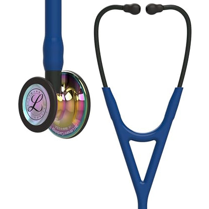 3M Littmann Cardiology IV Diagnostic Stethoscope, 6242, More Than 2X as Loud, Weighs Less, Stainless Steel High Polish Rainbow Chestpiece, 27" Navy Blue Tube, Black Stem, and Headset