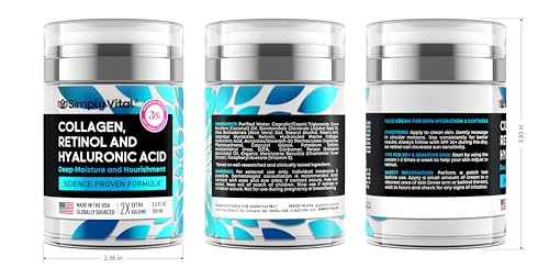 SimplyVital Collagen, Retinol & Hyaluronic Acid Cream - Anti-Aging Retinol Cream for Face, Neck & Décolleté - Made in USA - Daily Moisturizer Face Cream - 3.38 fl oz