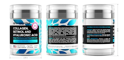 SimplyVital Collagen, Retinol & Hyaluronic Acid Cream - Anti-Aging Retinol Cream for Face, Neck & Décolleté - Made in USA - Daily Moisturizer Face Cream - 3.38 fl oz