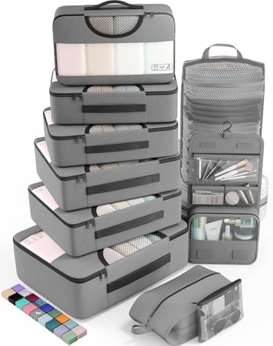 Veken 10 Set Packing Cubes for Travel Essential, Suitcase Organizer Bags in 4 Sizes, Carry-On Luggage Accessories with Large Laundry & Hanging Toiletry Bag, Must-Have for Airplane, Road Trip & Camping