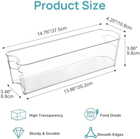 Vtopmart Breastmilk Storage Container 4PCS Set, Clear Freezer and Fridge Organizer Bins, Plastic Storage Bins for Breast Milk, Baby Pouches, Formula, Bottles and Yogurts, 4.3’’ Width, 14.7" Long
