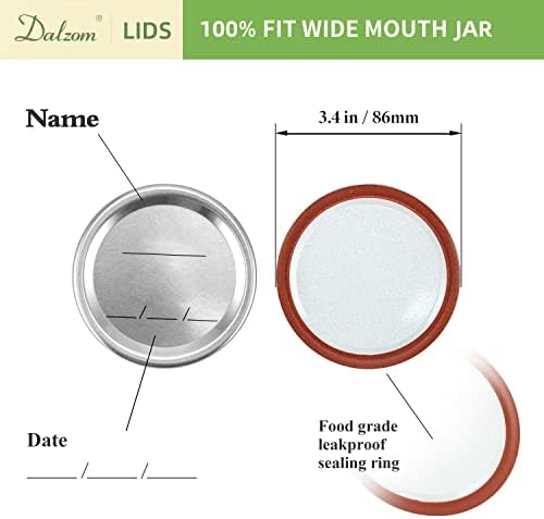 Dalzom® 48Pcs Canning Lids with Rings Wide Mouth, Premium Mason Jar Lids with Bands/Rings for Ball, Kerr Jars - Food Grade Material, 100% Fit & Airtight for Wide Mouth Mason Jars