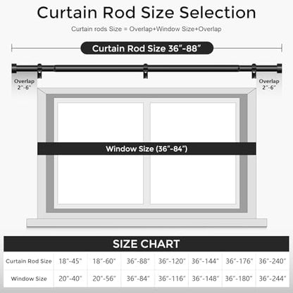 Curtain Rods for Windows 48 to 84 Inch(4-7 Feet),Black 1'' Diameter Drapery Rods with End Cap Style Design,Modern Adjustable Heavy Duty Curtain Rod,Size:36''-88''