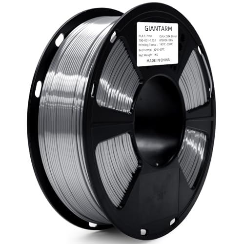 GIANTARM Silk Metallic Silver PLA 3D Printer Filament 1kg Spool, 1.75mm Dimensional Accuracy +/-0.03mm, 1080 Feet per Roll, Vacuum Packaging