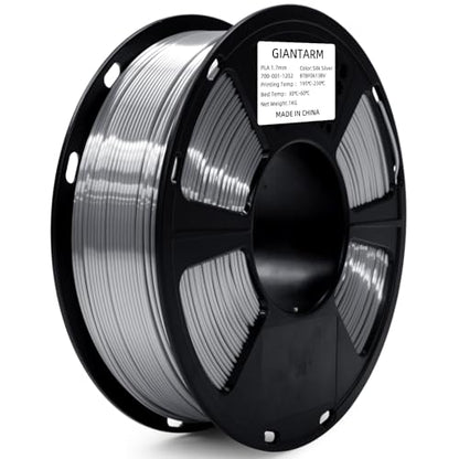 GIANTARM Silk Metallic Silver PLA 3D Printer Filament 1kg Spool, 1.75mm Dimensional Accuracy +/-0.03mm, 1080 Feet per Roll, Vacuum Packaging