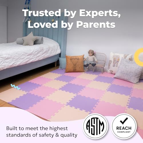 MioTetto Foam Floor Tiles for Kids - Non-Toxic Comfortable Baby Play Mat and Interlocking Foam Tiles, Fits with 74x74 Playpen Mat for Crawling & Development, Soft Play Mat for Babies 6-12 Months