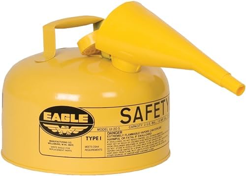 Eagle 2 Gallon Type I Yellow Safety Gas Can for Diesel with Flame Arrester, Self-Closing Lid, and F-15 Funnel, Made in the USA, Galvanized Steel Flammable Storage Can, UI20FSY