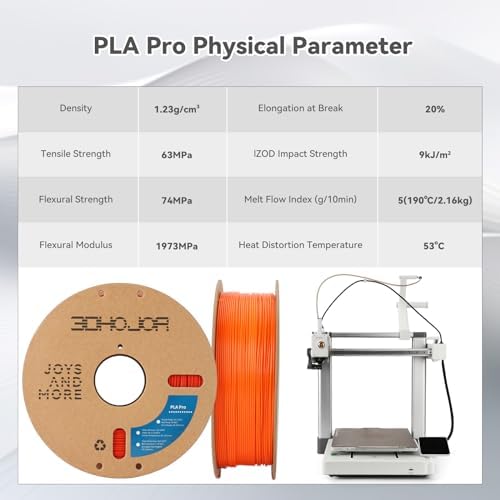 PLA Pro (PLA+) Filament 1.75mm, 3D Printer Filament, Cardboard Spool, Dimensional Accuracy +/- 0.03 mm Orange, 1kg