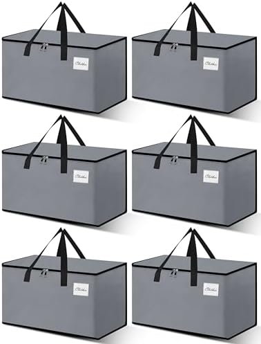 Heavy Duty Moving Bags - Extra Large Packing Bags and Storage Totes, Collapsible and Foldable Option for Moving and Storage, Grey, 93 L - 6 Pack