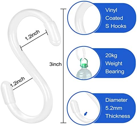 30 Pack 3 Inch White S Hooks,Vinyl Coated Heavy Duty S Hook for Hanging Plants,Non Slip Closet S Hooks,Steel Metal White Vinyl Coated Small S Hook for Hanging Jeans Pots and Pans Coffee Cups