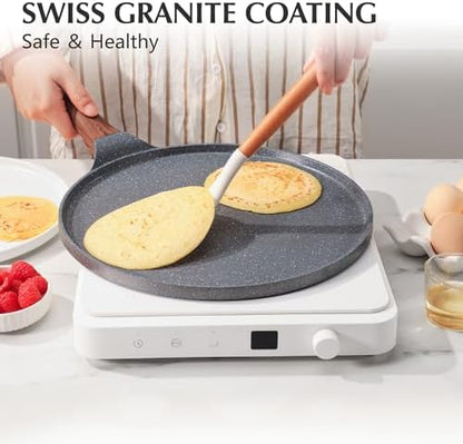 SENSARTE Nonstick Crepe Pan, Swiss Granite Coating Dosa Pan Pancake Flat Skillet Tawa Griddle 10-Inch with Stay-Cool Handle, Induction Compatible