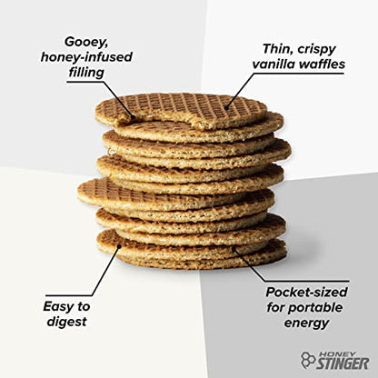 Honey Stinger Organic Vanilla Waffle, Energy Stroopwafel for Exercise, Endurance and Performance, Sports Nutrition for Home & Gym, Pre and Post Workout, Box of 16 Waffles, 16.96 Ounce
