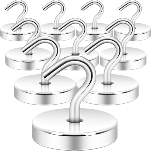 Neosmuk Magnetic Hooks, Cruise Ship Essentials, 120lb+ Heavy Duty Magnetic Hooks for Cruise Cabins, Refrigerator, Grill, Hanging, and Travel | Extra Strong Must-Haves Magnet Hook,Silver, Pack of 10