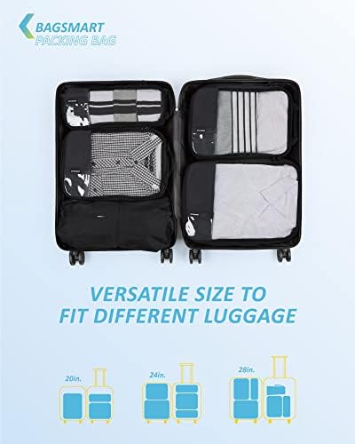 BAGSMART 6 Set Compression Packing Cubes - Lightweight Travel Essentials, Durable Luggage Organizer