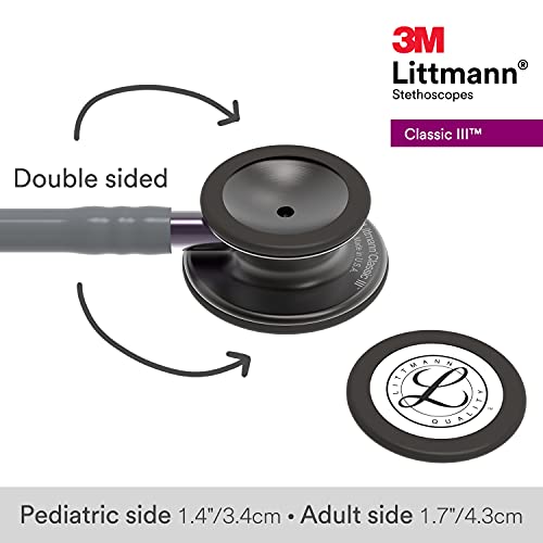 3M Littmann Classic III Monitoring Stethoscope, 5873, More Than 2X as Loud, Weighs Less, Stainless Steel Smoke-Finish Chestpiece, Grey Tube, 27" Violet Gray Stem, and Smoke Headset