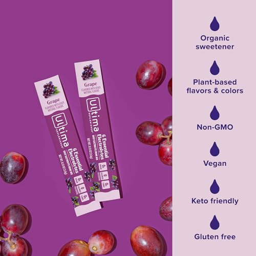 Ultima Replenisher Daily Electrolyte Powder Drink Mix – Sugar Free – Grape, 20 Stickpacks – Hydration Packets with 6 Key Electrolytes and Trace Minerals – Keto Friendly, Vegan, Non-GMO