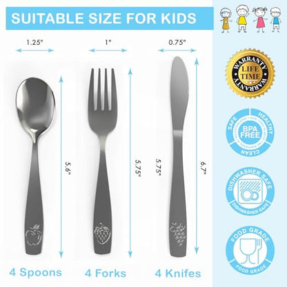 CHILLOUT LIFE Stainless Steel Kids Silverware Set 15 Pieces - Child and Toddler Safe Flatware - Kids Utensil Set - Metal Kids Cutlery Set Includes 5 Small Kids Spoons, 5 Forks & 5 Knives