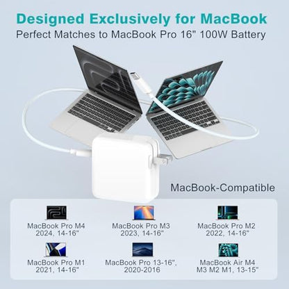 Charger for MacBook Pro 16 14 inch MacBook Air 15 13 inch 2025 2024 2023 2022 2021 2020 2019 M4 M3 M2 M1, Super Compact 100W USB C Laptop Power Adapter, 6.6FT USB-C Braided Cable, Original Quality