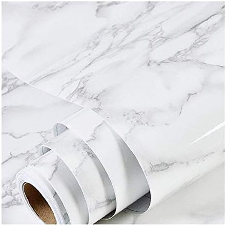 practicalWs Marble Wallpaper Granite White and Grey Paper Roll 23.6" x 118" Kitchen Countertop Cabinet Furniture is Renovated Thick PVC Easy to Remove Without Leaving Glue Upgrade