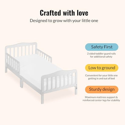 Dream On Me Classic Design Toddler Bed In White, Greenguard Gold And JPMA Certified, Low To Floor Design, Two Side Safety rails, Non-Toxic Finishes, Wooden Nursery Furniture