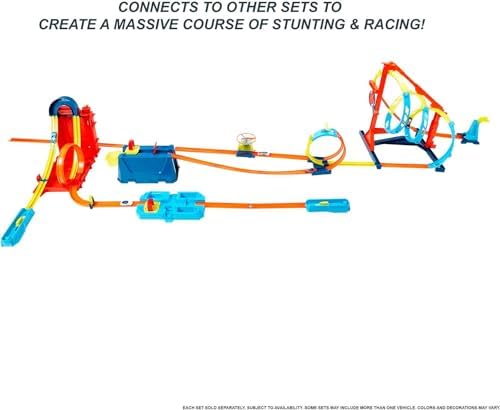 Bundle of Hot Wheels Track Builder Straight Track Set, 37 Component Parts & 1:64 Scale Toy Car (Amazon Exclusive) + Hot Wheels Set of 10 Toy Trucks in 1:64 Scale (Styles May Vary)