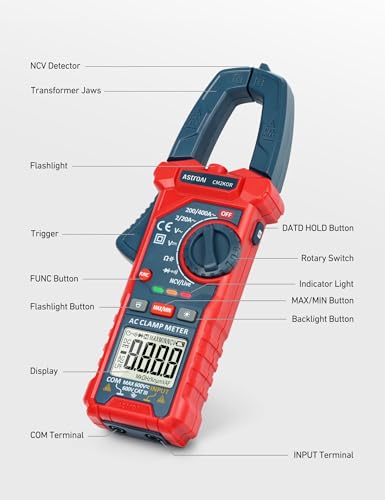AstroAI Digital Clamp Meter Multimeter 2000 Counts Amp Voltage Tester Auto-ranging with AC/DC Voltage, AC Current, Resistance, Capacitance, Continuity, Live Wire Test, NCV, Blue