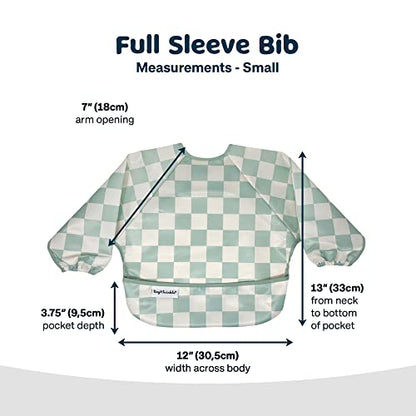 Tiny Twinkle Mess Proof Baby Bib,Waterproof Smock Baby Bib for Eating,Machine Washable Long Sleeve Bib,Baby Led Weaning,Toddler Bib,BLW Supplies(Checkers Sage, Small 6-24 Months)
