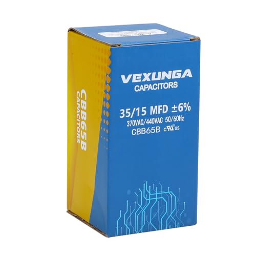 35/15 uF 35+15 MFD 370VAC or 440VAC Dual Run Start Round A/C Capacitor CBB65 Air Conditioner Capacitors for AC Unit Fan Motor Start or Heat Pump or Condenser Straight Cool
