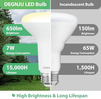 12 Pack BR30 LED Recessed Light Bulb, Dimmable Indoor Flood Light Bulbs CRI80 7W Equivalent 65W 2700K Soft White 650 Lumens, 15000 Lifetime Hours E26 Base LED Can Light Bulb, Flicker-Free