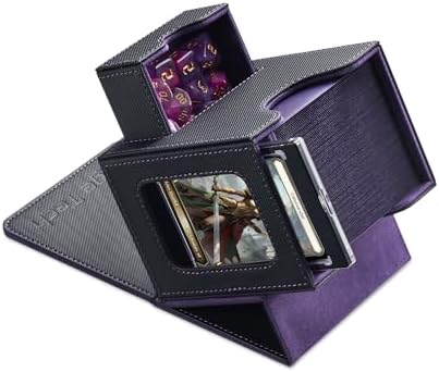 Card Deck Box for MTG Commander - Patented Design, Commander Display, Fits 100 Double-Sleeved Cards, 35pt Card Brick & Dice Tray - Black/Purple