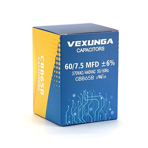 60/7.5 uF 60+7.5 MFD 370V or 440V Dual Run Start Round A/C Capacitor CBB65 CBB65B Air Conditioner Capacitors for AC Unit Fan Motor Start or Heat Pump or Condenser Straight Cool