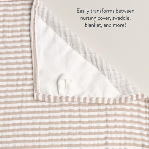Itzy Ritzy Breastfeeding Boss Multi-Use Cover – A Nursing Cover, Swaddle, Car Seat Cover, Tummy Time Mat & Burp Cloth All in One – Made of Soft Muslin Fabric & Measures 47” x 47” (Taupe Stripe)