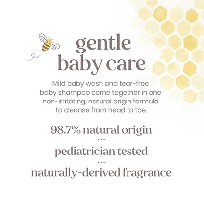 Burts Bees Baby Shampoo and Baby Wash Refill, Original, Plant-Based Formula, Tear-Free, Pediatrician-Tested, Natural Origin, Gently Cleans Sensitive Skin and Hair, 33.8 Fl Oz