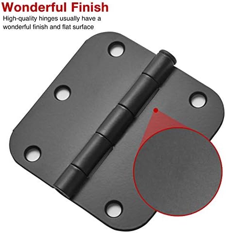 18 Pack Matte Black Door Hinges 3.5 x 3.5 Inch Interior 3 1/2 Inch Door Hinges for Doors Rounded 5/8" Radius Corners Flat Iron Hinge 3 ½"x 3 ½" Door Hardware Controls