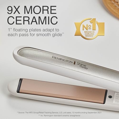Remington Shine Therapy 1 inch Hair Straightener Iron, Flat Iron Infused with Argan Oil & Keratin, Professional Ceramic Flat Iron for Less Frizz, Shines and Smooth, Styling Tools