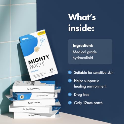 Mighty Patch™ Invisible+ Patch – The Barely-There Daytime Hydrocolloid Acne Pimple Patch for Covering Zits and Blemishes, Tapered Edges Designed to Blend Into Skin (72ct)