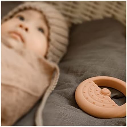 Moonkie Stacks of Circles Soft Teething Toy | Educational Learning Baby Toy | Stacking Ring Toys for Babies Boy and Girl | 7 Piece Teethers Set (Nature)